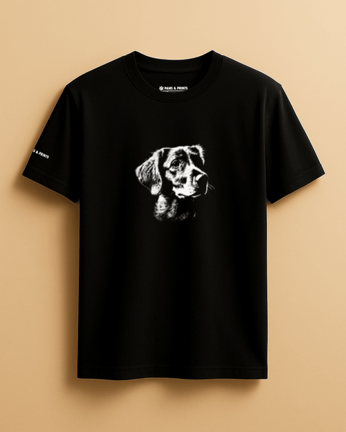 Camiseta hombre corte slim fit color negro con estampado “mirada de perro labrador” de Paws & Prints