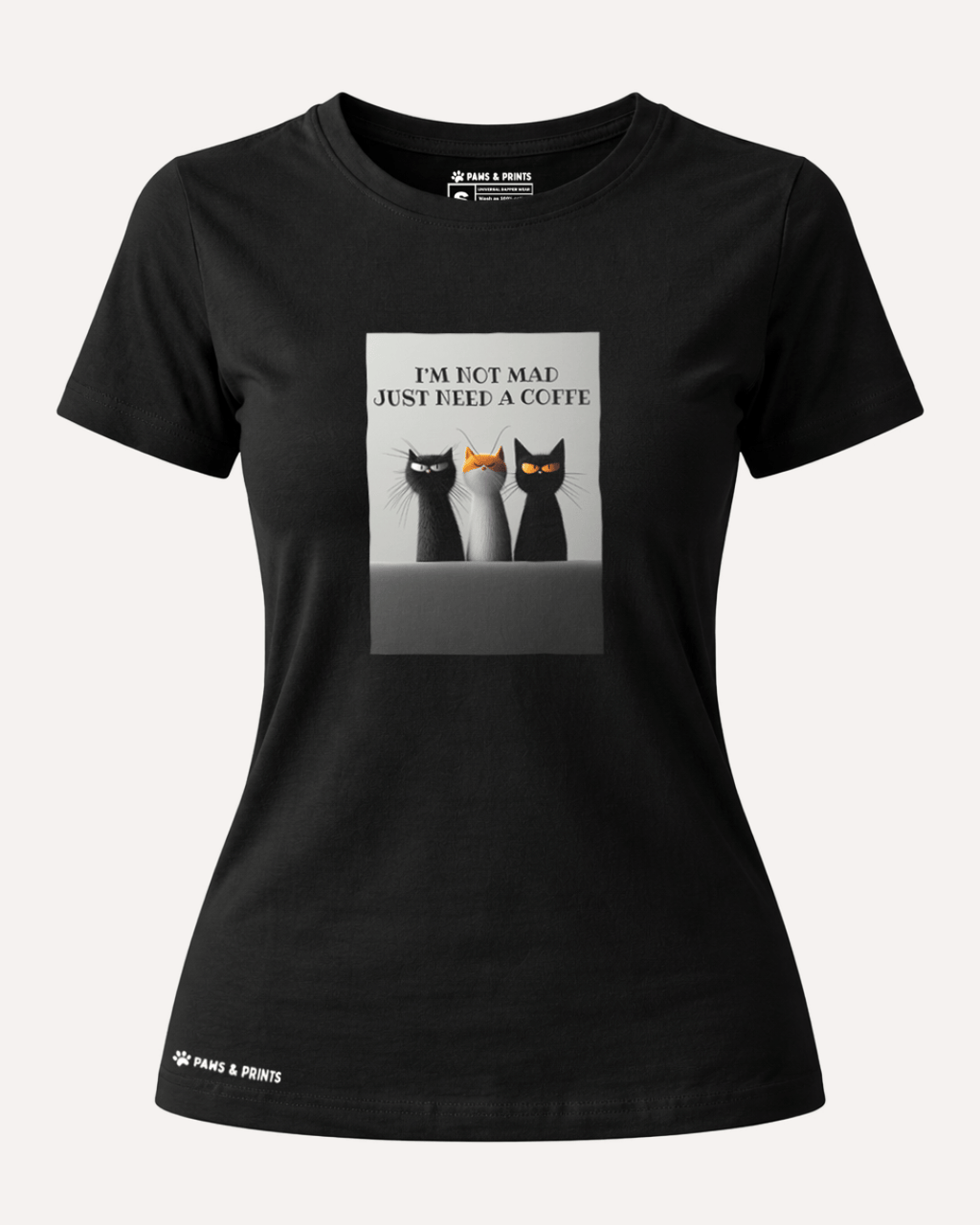 Camiseta Mujer | Coffee First Cat | Slim Fit