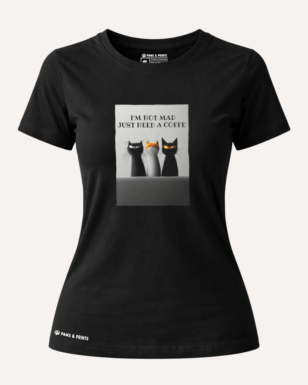 Camiseta Mujer | Coffee First Cat | Slim Fit